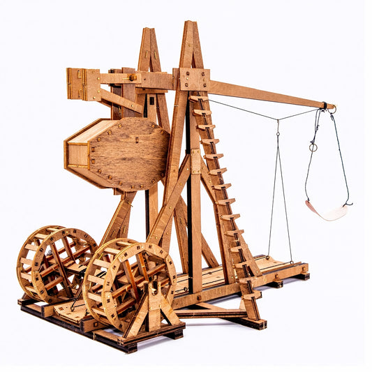 Miniature Counterweight Trebuchet Wooden PUZZLE Desk Accessories 3D Wooden Building Model Educational Toy Wood Kit Handcraft Christmas, DIY Project & Easter &Halloween Gift