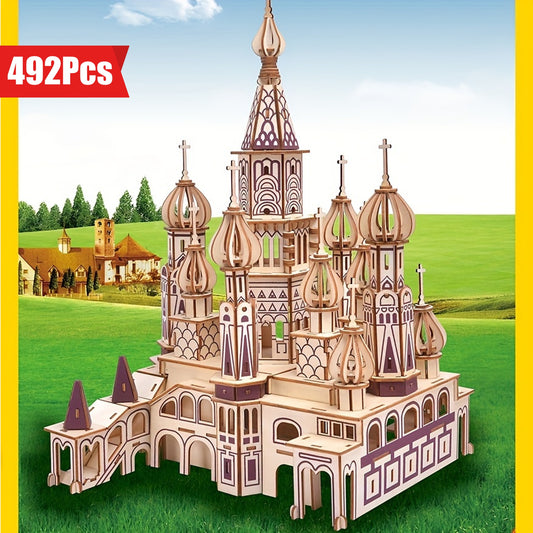 492pcs 3D Wooden Moscow Iconic Building Theme Jigsaw Puzzle