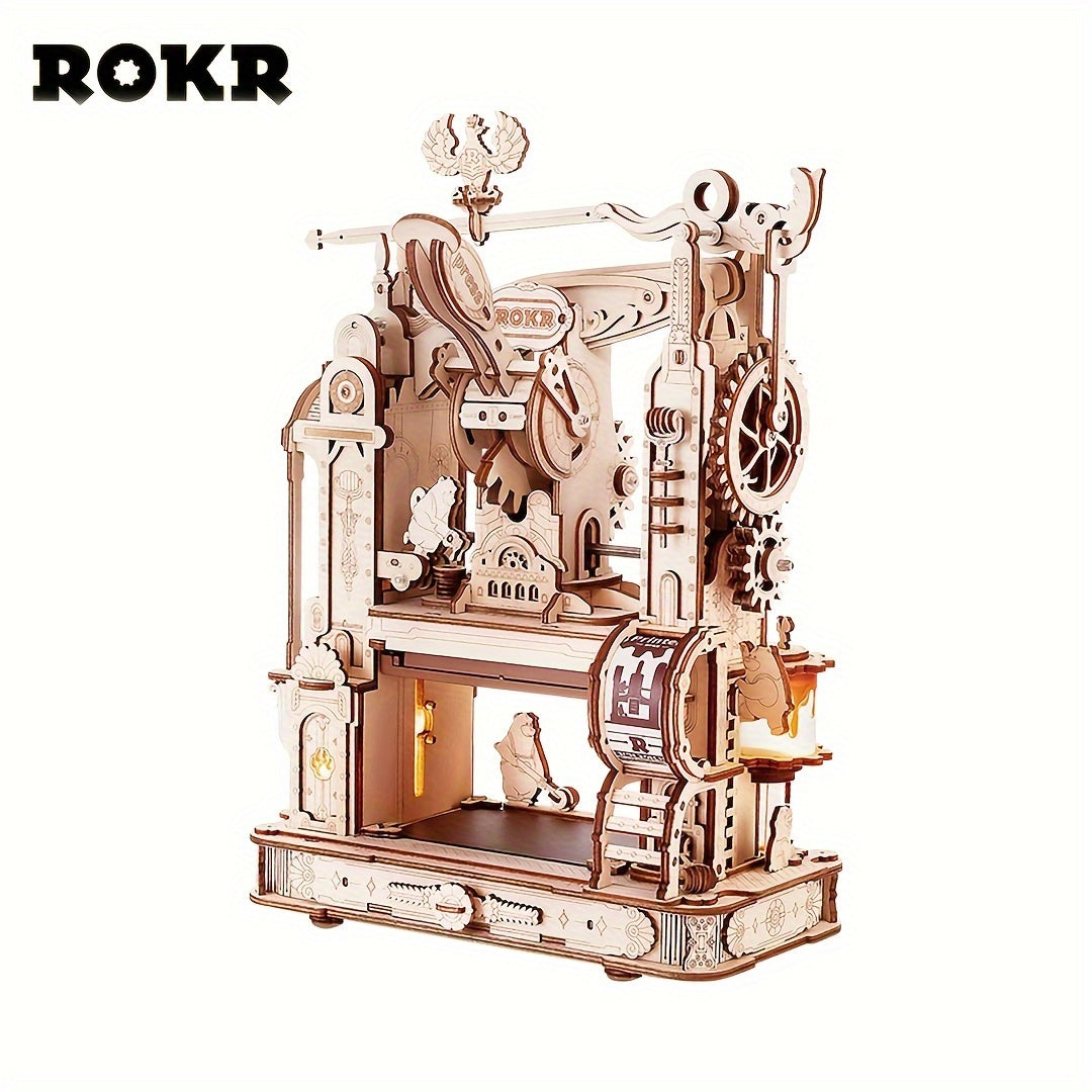 ROKR Classic Printing Press Mechanical 3D Wooden Puzzle  Unique Toy House Warming Birthday for Women/Men- LK602 Halloween Christmas Gift