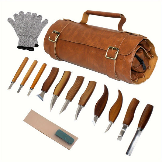 Wood Carving Kit Deluxe-Whittling Knife, Wood Carving Knife Set, Wood Whittling Kit For Beginners, Carving Knife Woodworking Wood Carving Tools Set With Large Leather Case