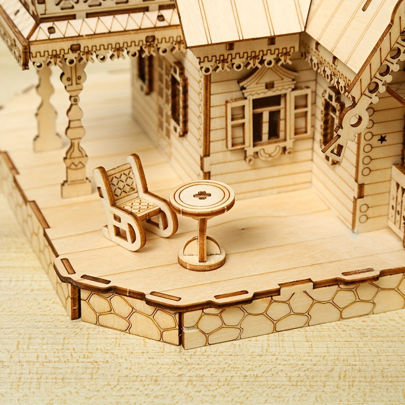 New 3D Wooden Architectural Model Decoration Creative Holiday Party Gift Toy DIY Assembly Luminous House With Lights Birthday Gift Christmas Halloween New Year's Gifts, Gift For Friends! easter gift