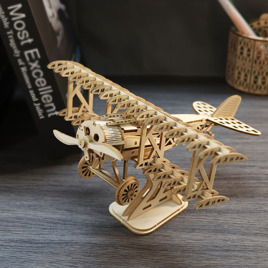 3D Wooden Puzzle Wood DIY Craft  Bi-Plane Model kits Handmade Gifts Christmas Gifts