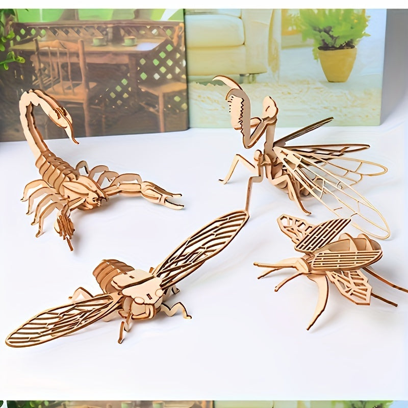 4pcs Handmade 3D Wooden Puzzle Board - Educational Insect And Animal Jigsaw Toy - Perfect Gift For Christmas, Halloween, And Thanksgiving