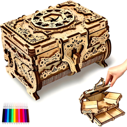 3D Wooden Puzzle For Adults, 3D Puzzle Antique Wooden Box Model Kits