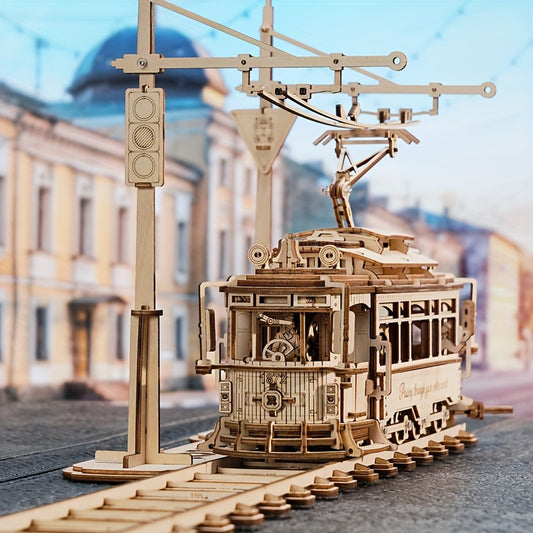 Classic City Tram 3D Wooden Puzzle DIY Craft Toy Gifts for Teens - LK801