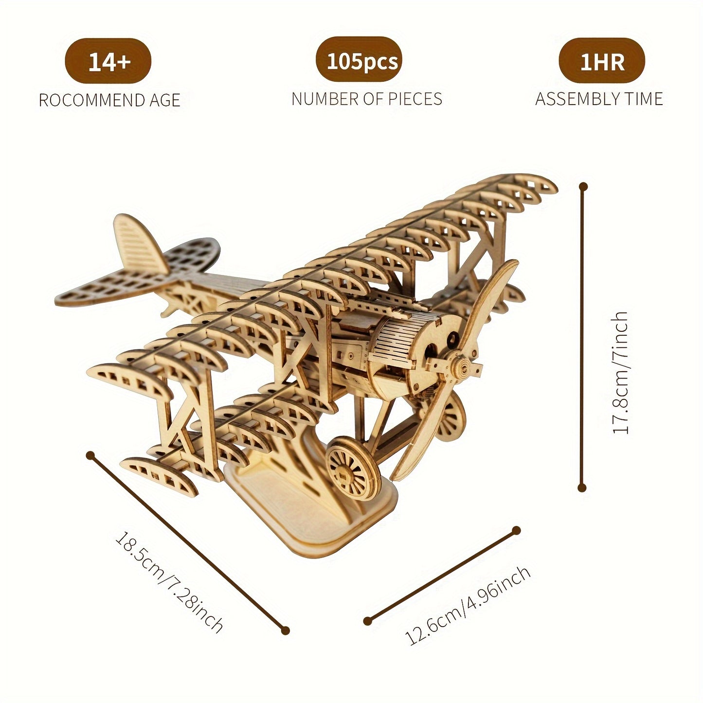 3D Wooden Puzzle Wood DIY Craft  Bi-Plane Model kits Handmade Gifts Christmas Gifts